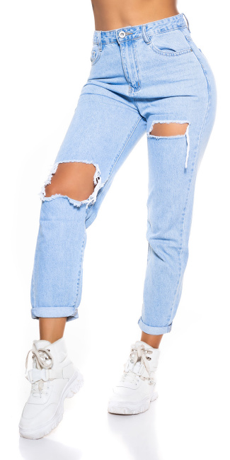 hoge taille mom fit ripped jeans blauw